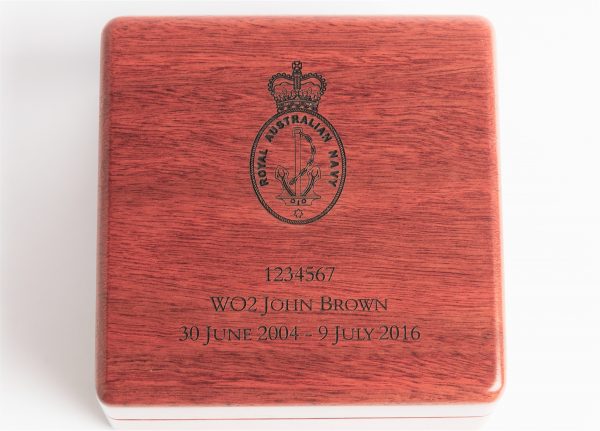 Personalised laser engraved, jarrah giftware, small medal box