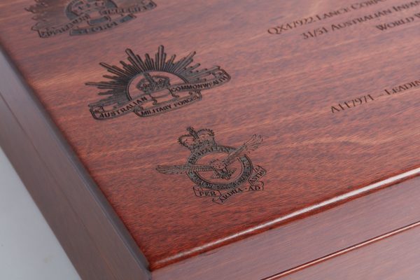 Personalised laser engraved, jarrah giftware, A4 medal box, family heirloom