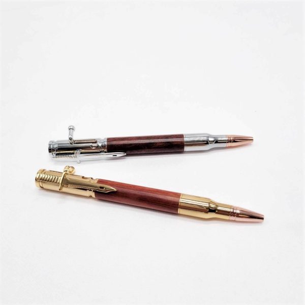 Jarrah wooden bullet pens with beautiful gold or chrome clips.