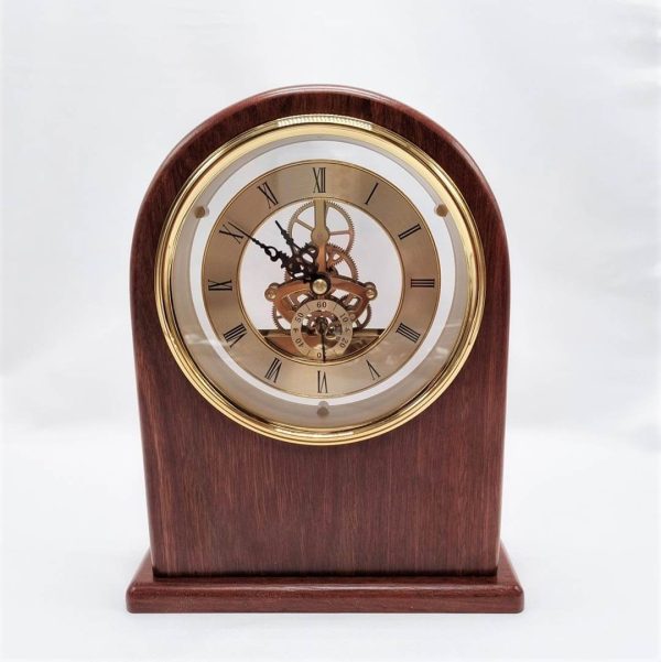 Large wooden clock with tradition semi circle shape, made out of Jarrah wood.